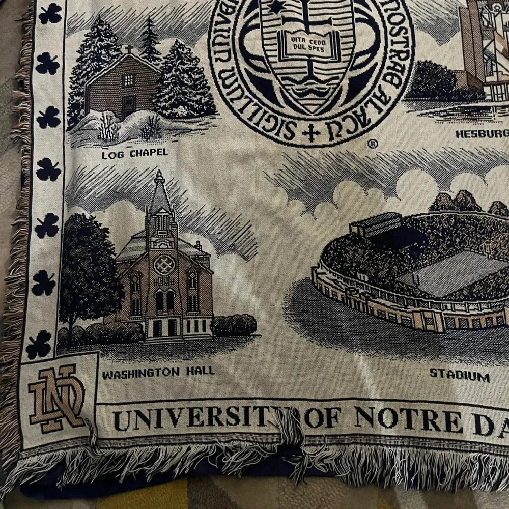 University Of Notre Dame Seal Stadium Tapestry Fringe Throw Blanket 63X49”